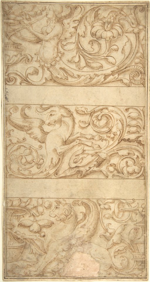 Antique-Style Ornament Frieze Design- Rinceaux with Grotesque Figures and Animals MET DP802029