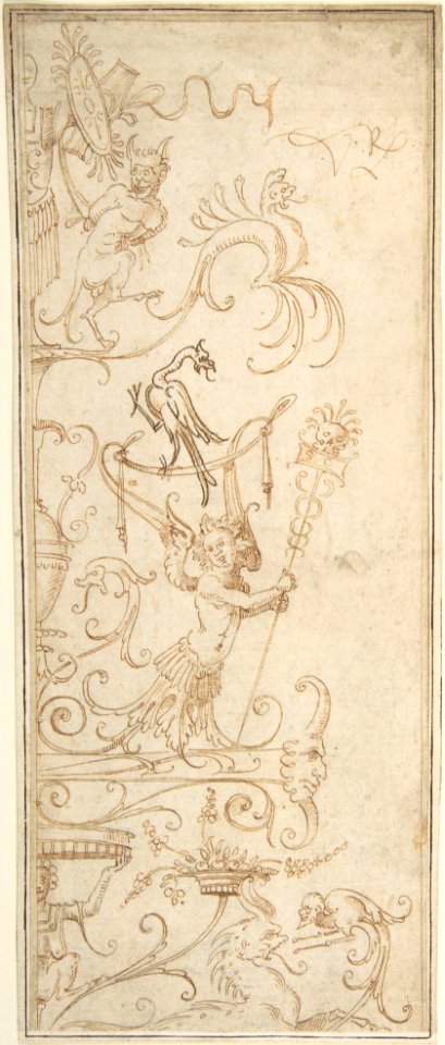 Antique-Style Ornamental Oblong Design- Grotesque Figures, Masks, and Amphorae MET DP802030