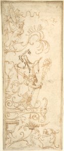 Antique-Style Ornamental Oblong Design- Grotesque Figures, Masks, and Amphorae MET DP802030