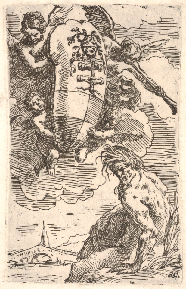Allegory of the Foglia River and the city of Pesaro's coat of arms, frontispiece for 'Il Pesarese' MET DP831512