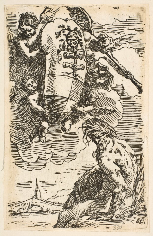 Allegory of the Foglia River with the city of Pesaro's coat of arms, frontispiece for 'Il Pesarese' MET DP815111