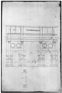 Arch of Constantine, elev, partial plan (recto) Arch of Constantine, profiles of base, shaft and entablature (verso) MET sf68 769 20r-MM43645