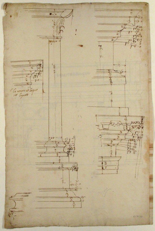 Arch of Constantine, elev, partial plan (recto) Arch of Constantine, profiles of base, shaft and entablature (verso) MET 68.769.20verso