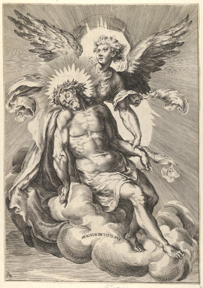 Angel supporting Christ, who is also resting on clouds MET DP836945