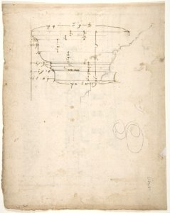 Arch of Camigliano, cornice, elevation in profile, ornamental detailing (recto) Unidentified, Doric capital; Arch of Camigliano, cornice, profile, sketch (verso) MET DP810857