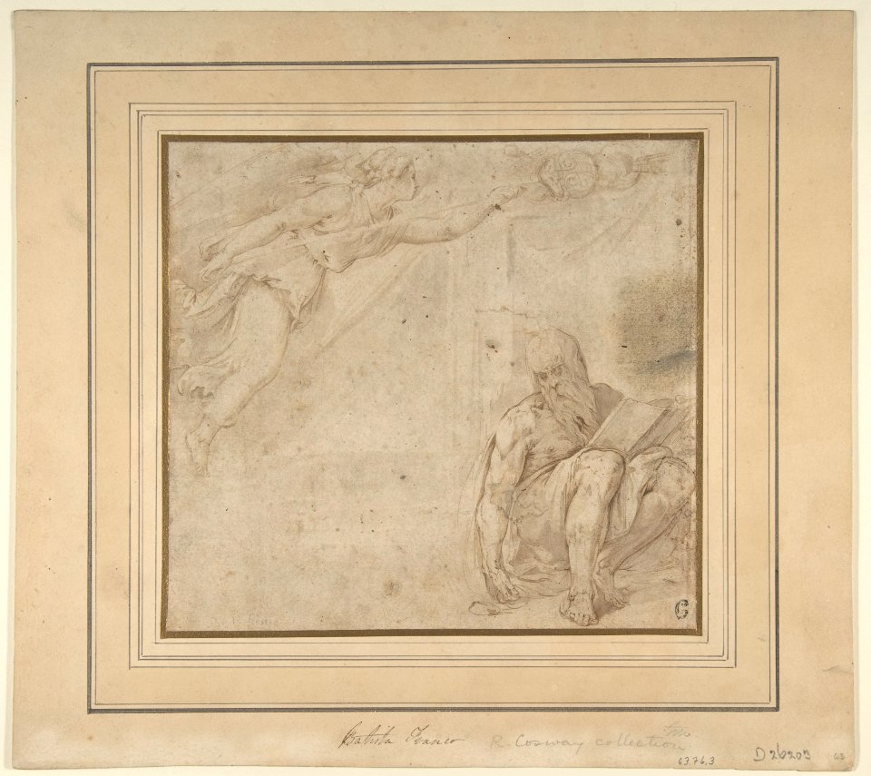 Allegory with a Flying Victory and a Seated Bearded Man with a Book, Battista Franco Veneziano, 1510–61