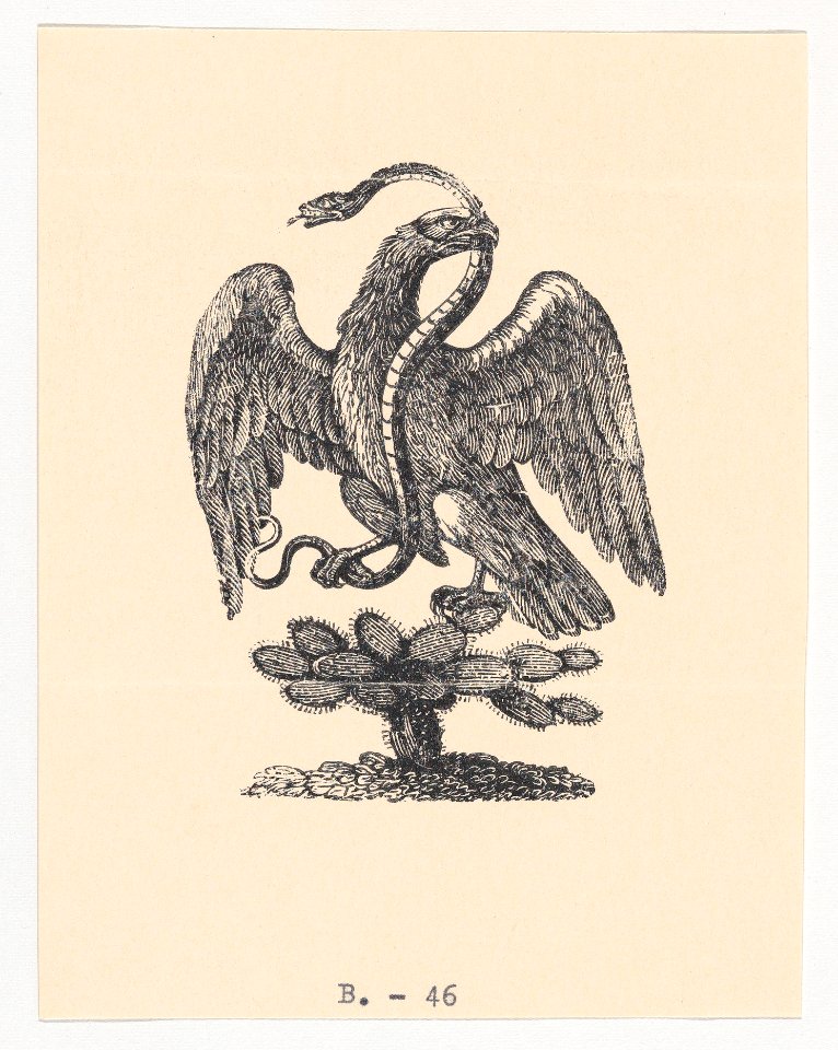 An eagle resting on a cactus holding a snake in its beak (from the Mexican coat of arms) MET DP869589