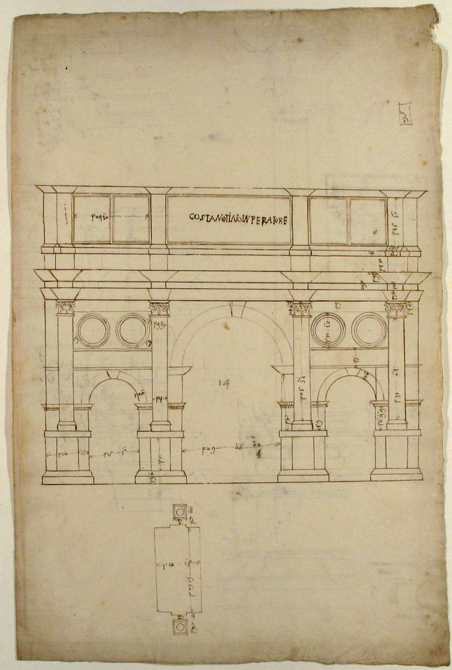 Arch of Constantine, elev, partial plan (recto) Arch of Constantine, profiles of base, shaft and entablature (verso) MET 68.769.20recto