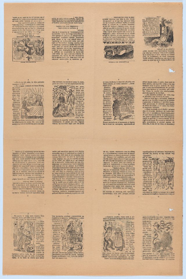 An uncut sheet printed on both sides with pages from 'Juan Ceniza' (cuento arreglado por C. S. Suarez) and 'Rosendito, los leones y el sapo' (cuento por C. S. Suarez) MET DP873188