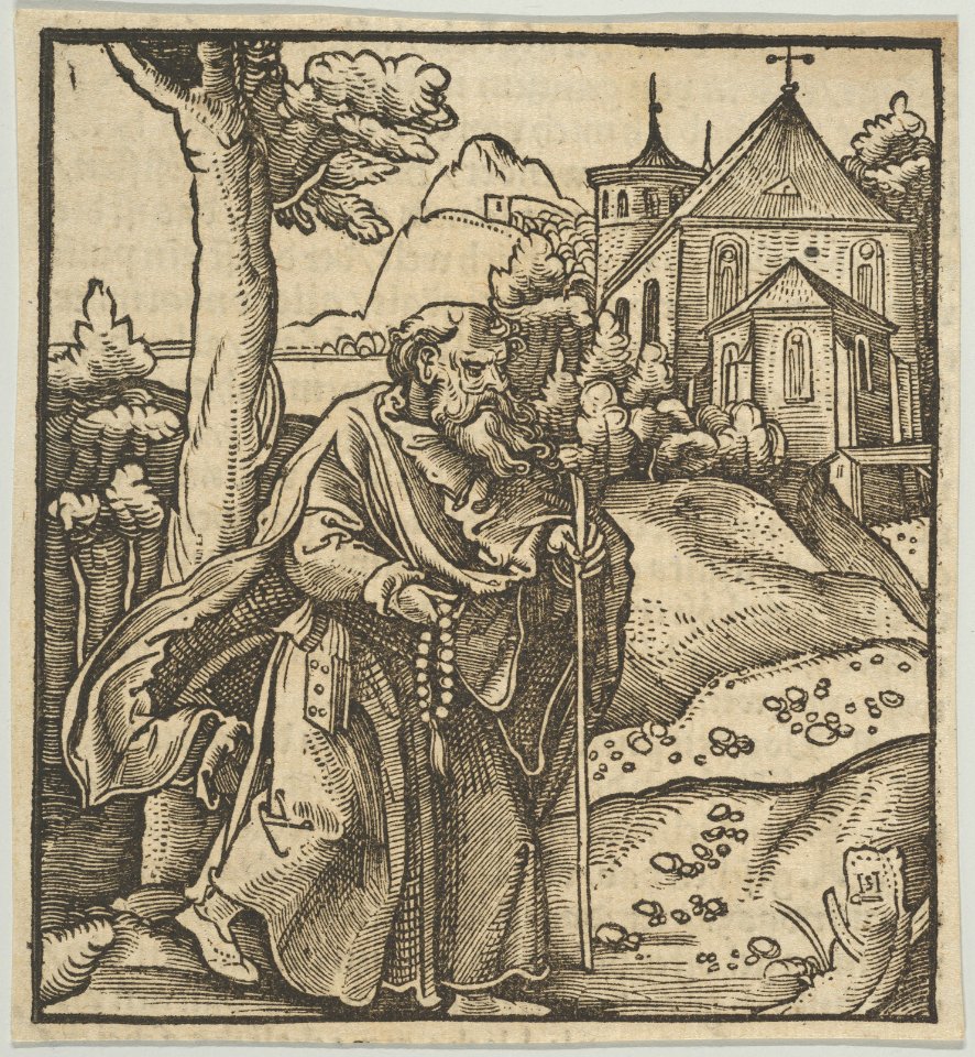 An Old Pilgrim Walking to the Right, from Hymmelwagen auff dem, wer wol lebt... MET DP849951