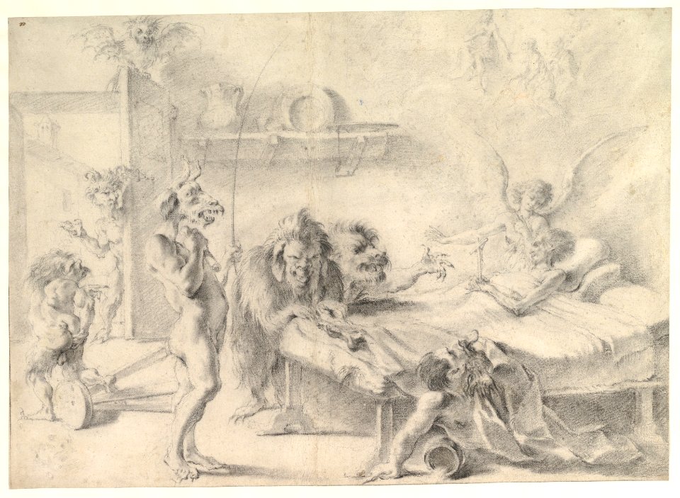 An Old Man on His Deathbed Tempted by Demons (recto); Back View of a Male Nude (verso) MET DP820501