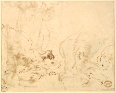 Barnyard Scene- two birds fighting (recto)Studies of Birds(verso) MET DP823292
