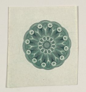 Banknote motif- small circular ornament containing floral lathe work MET DP837955
