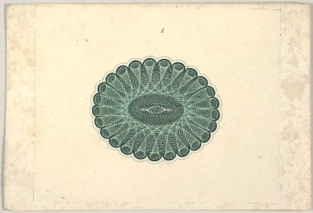 Banknote motif- oval lathe work ornament resembling a lace ruff MET DP837962