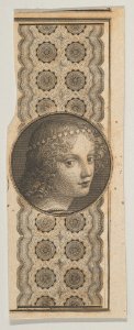 Banknote motif with a girl's head derived from Leonardo da Vinci against a patterned band MET DP837949