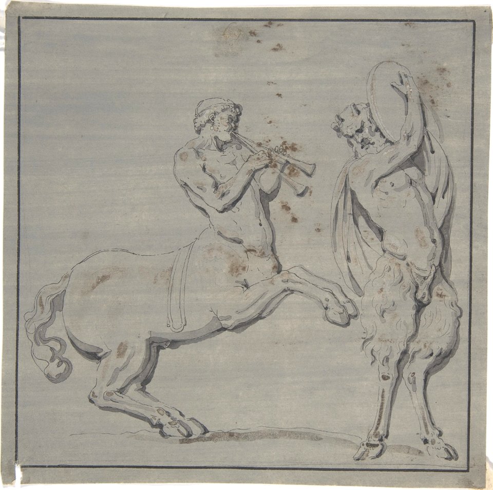 Bacchic Scene of Centaur Playing Horns and Satyr with Drum MET DP808819