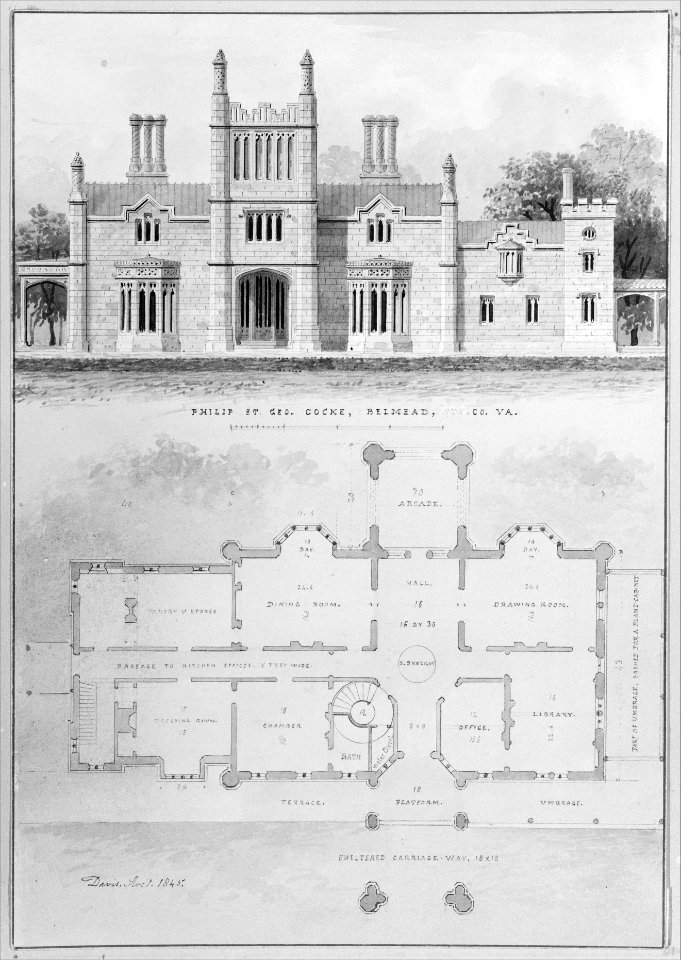 Belmead, for Philip St. George Cocke, Powhatan Co., Virginia (elevation and plan) MET MM74083