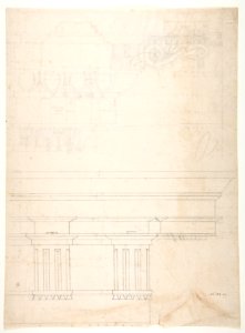 Basilica Ulpia, cornice, elevation profile with ornamental detailing; Domus Turciorum, entablature, elevation profile (recto) Domus Turciorum, elevation, perspective (verso) MET DP810818
