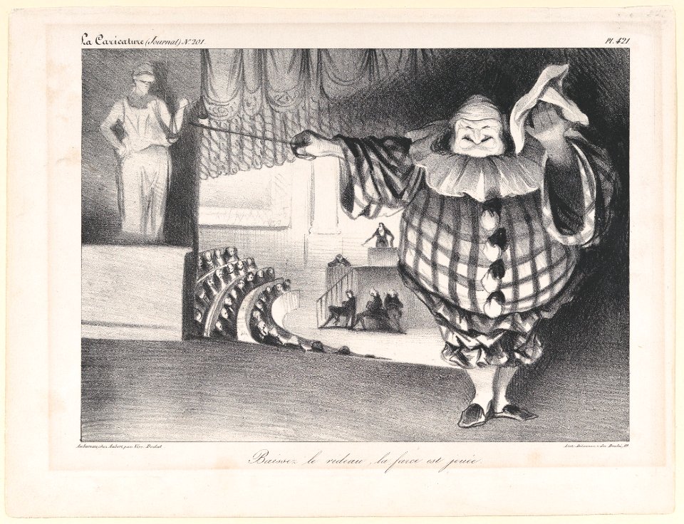 Baissez le Rideau, La Farce est Jouée (Bring Down the Curtain; the Farce is Over), published in La Caricature no. 201, September 11, 1834 MET DP858611
