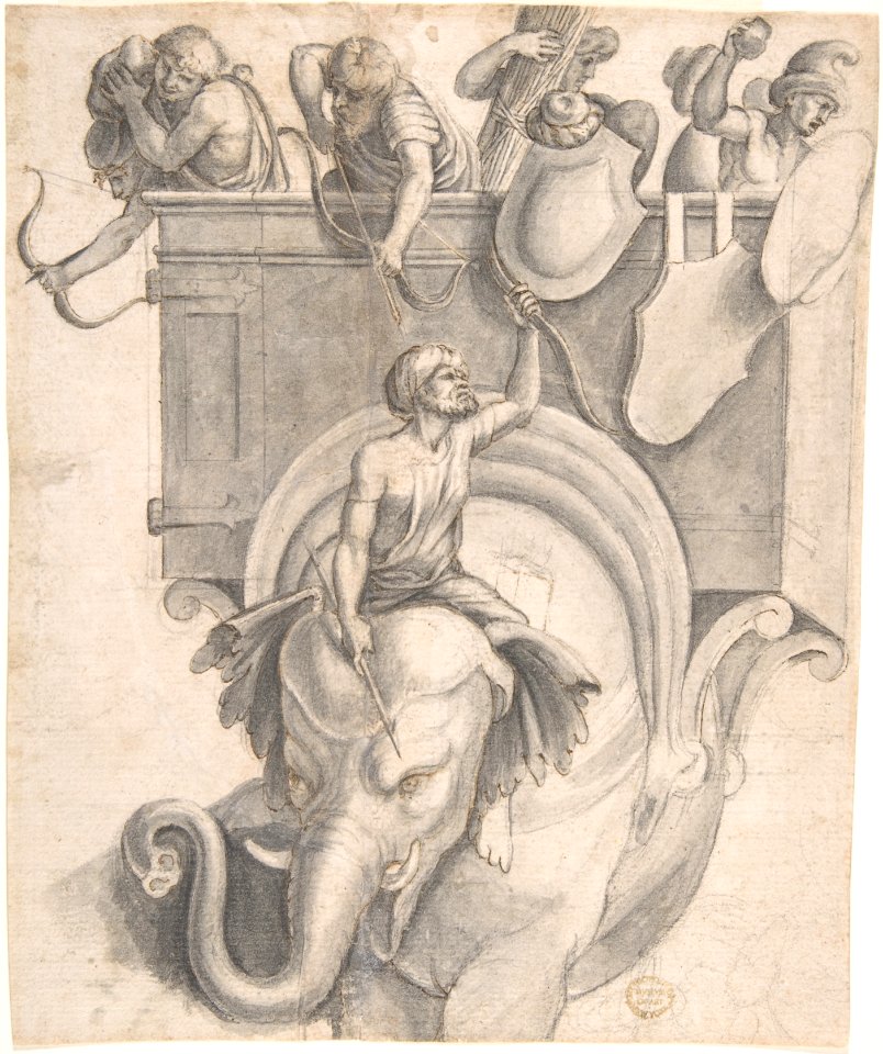 Battle Scene with Soldiers Mounted on an Elephant. MET DP801775
