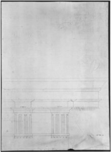 Basilica Ulpia, cornice, elevation profile with ornamental detailing; Domus Turciorum, entablature, elevation profile (recto) Domus Turciorum, elevation, perspective (verso) MET sf68 769 24v-MM43654