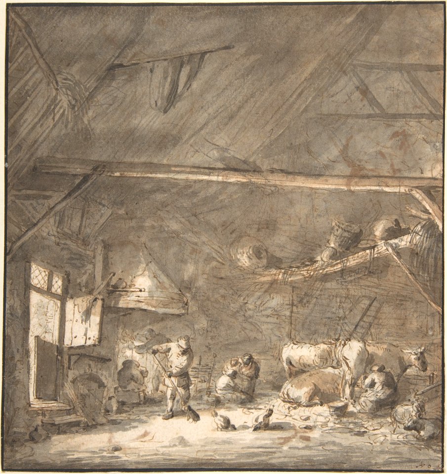 Barn Interior with Peasants and CowsVerso- Six Studies of Peasants MET DP800548
