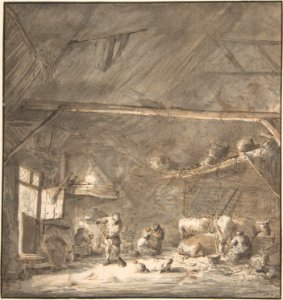 Barn Interior with Peasants and CowsVerso- Six Studies of Peasants MET DP800548