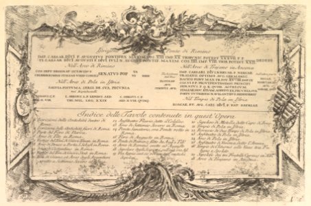 Beginning "Iscrizione nei lati del Ponte di Rimino" ("Inscription on the side of the Rimini Bridge") and followed by an index of plates in the volume. MET DP827932
