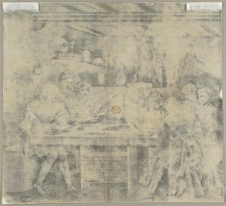 Baccio Bandinelli in his studio holding a statuette of Venus, students sketching from a model by candlelight MET DP843179
