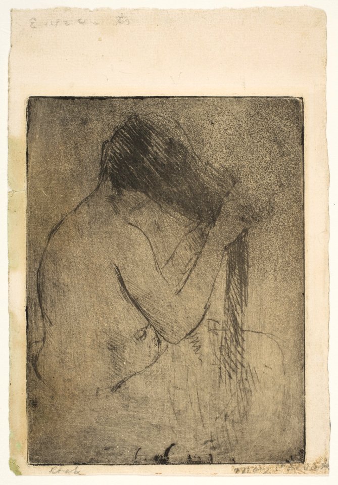 Back View of Draped Model Arranging Her Hair MET DP815157