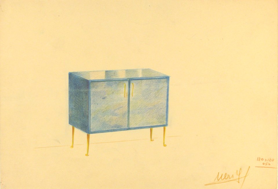 Bar Chinso -Perspective of a 2-Door Cabinet on Metal Legs- MET 1989.1105.17