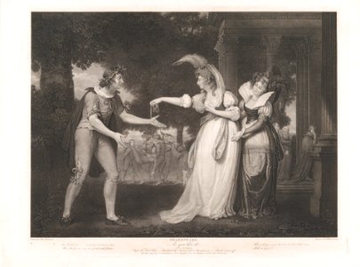 Before the Duke's Palace–Rosalind, Celia, Orlando, the Duke & Attendants (Shakespeare, As You Like It, Act 1, Scene 2) MET DP859571