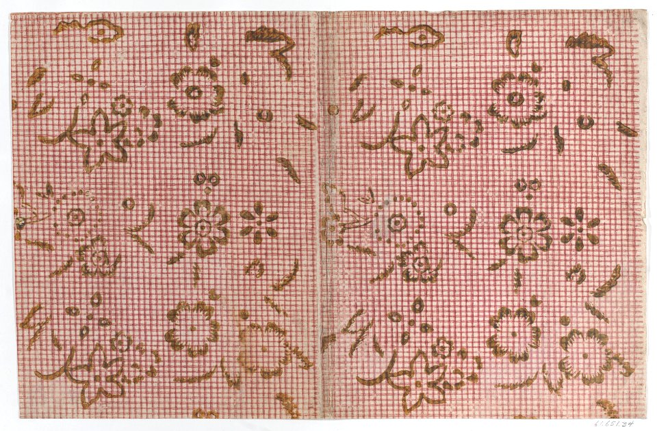 Book cover with red crisscross pattern with green florals Met DP887056