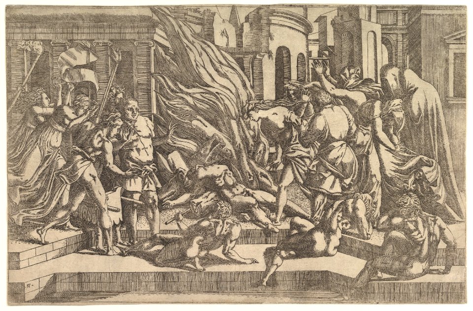 Burning of a male corpse surrounded by dressed and undressed figures in ...