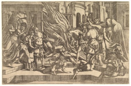 Burning of a male corpse surrounded by dressed and undressed figures in a stepped architectural setting MET DP827720