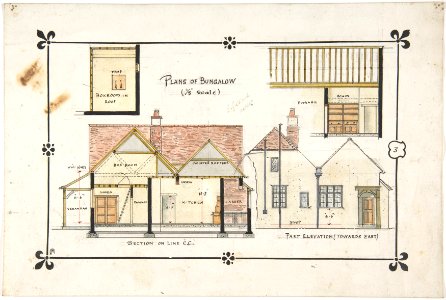 Bungalow drawing -- Eastern elevation and interior MET DP804278