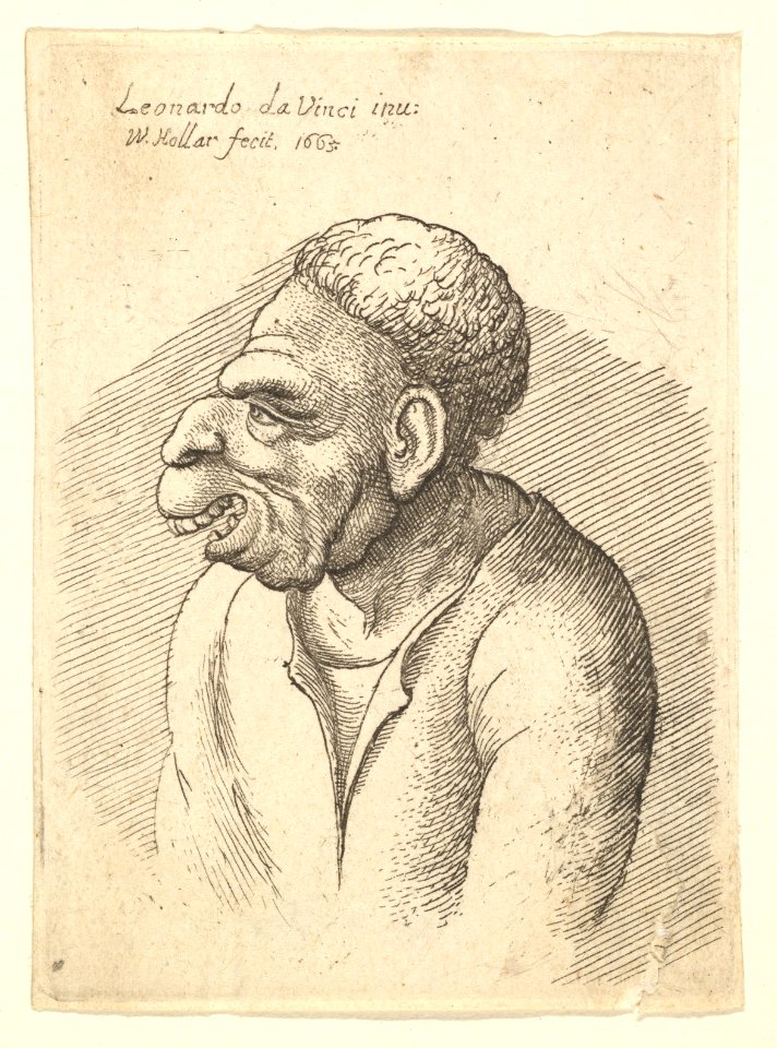 Bust of a manwith hooked nose, prominent upper lip, open mouth and thick, short curly hair resembling wig in profile to left MET DP823684