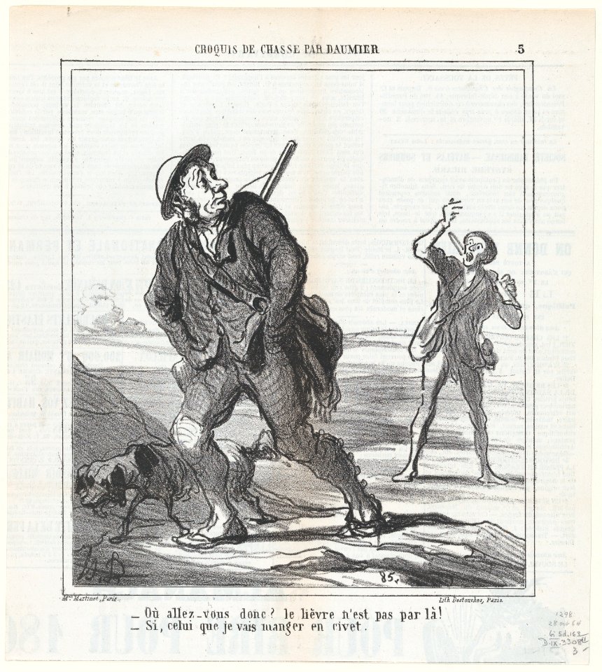 But where are you going? The hare is not in that direction!, from 'Hunting sketches,' published in Le Charivari, October 28, 1864 MET DP877201