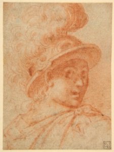 Bust of a Warrior Wearing a Plumed Helmet, Looking Toward Spectator Over His Right Shoulder (recto); Sketch of a Leg (verso) MET DP811288