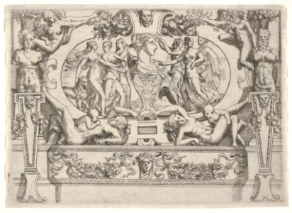 Bust of a woman flanked by three women on each side, set within an elaborate frame MET DP832090