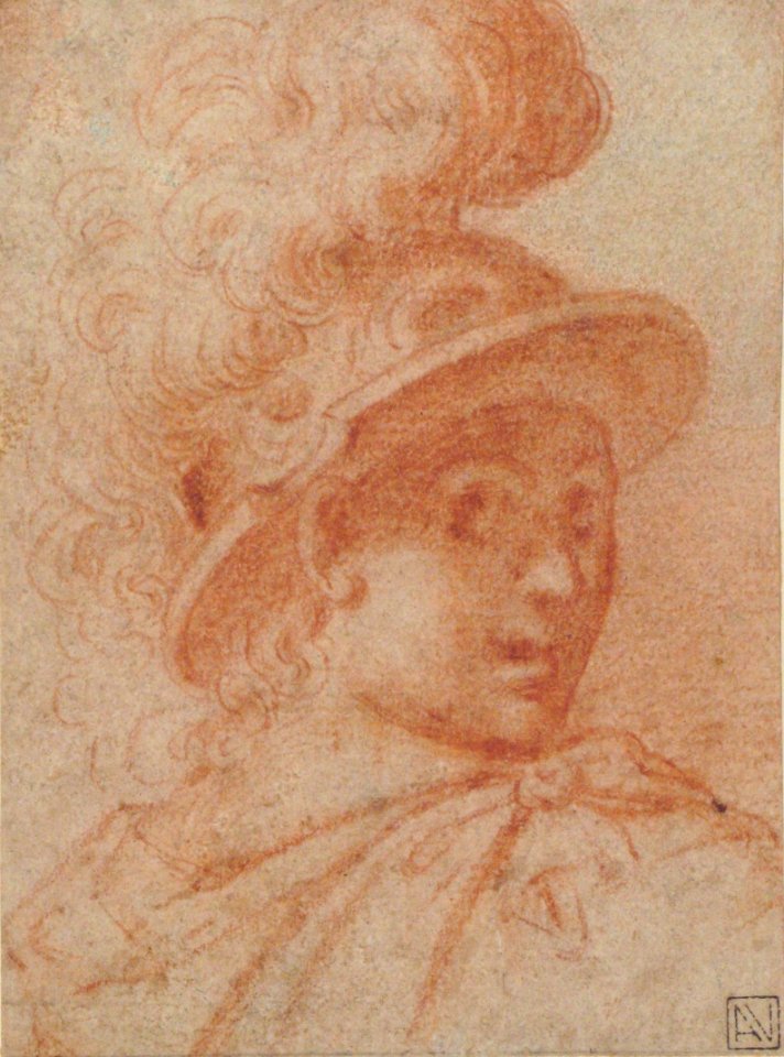 Bust of a Warrior Wearing a Plumed Helmet, Looking Toward Spectator Over His Right Shoulder (recto); Sketch of a Leg (verso) MET 1975.131.19 RECTO