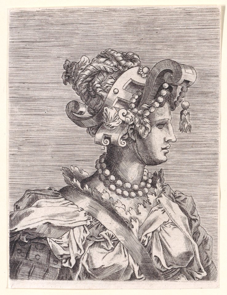 Bust of a Woman Wearing a Fantastic Head-dress and Mask Met DP889660