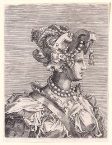 Bust of a Woman Wearing a Fantastic Head-dress and Mask Met DP889660