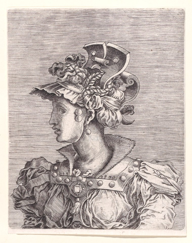 Bust of a Woman Wearing a Fantastic Head-dress and Mask Met DP889663