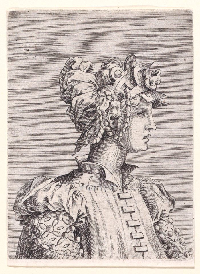 Bust of a Woman Wearing a Fantastic Head-dress and Mask Met DP889662