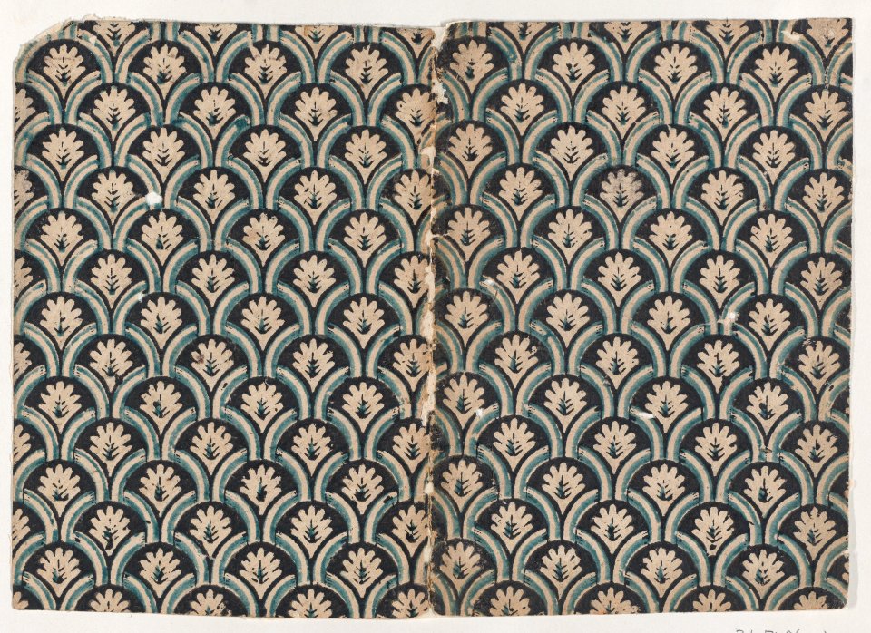 Book cover with overall black and blue leaf pattern Met DP886806
