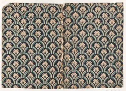 Book cover with overall black and blue leaf pattern Met DP886806