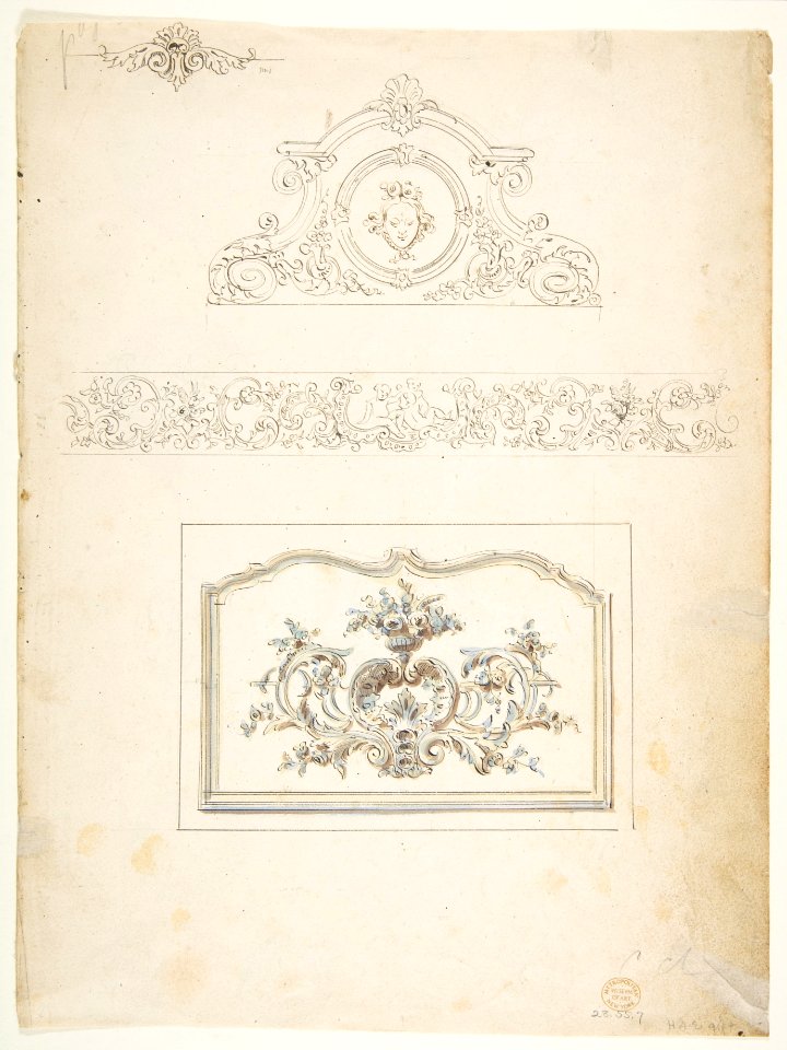 Border and Three Pediments (recto), Fifteen circular Designs (verso) MET DP812506