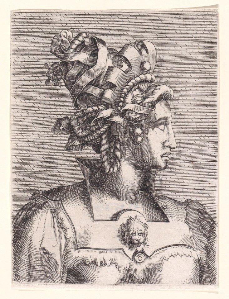 Bust of a Woman Wearing a Fantastic Head-dress and Mask Met DP889664