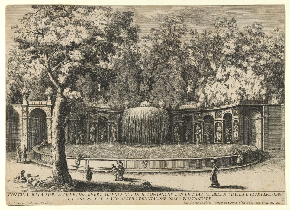Book IV, plate 7- the fountain of the Tiburtine sibyl in the garden at Villa d'Este, Tivoli, from the series 'The fountains of the Este garden in Tivoli' (Le fontane del Giardino Estense in Tivoli) MET DP841297
